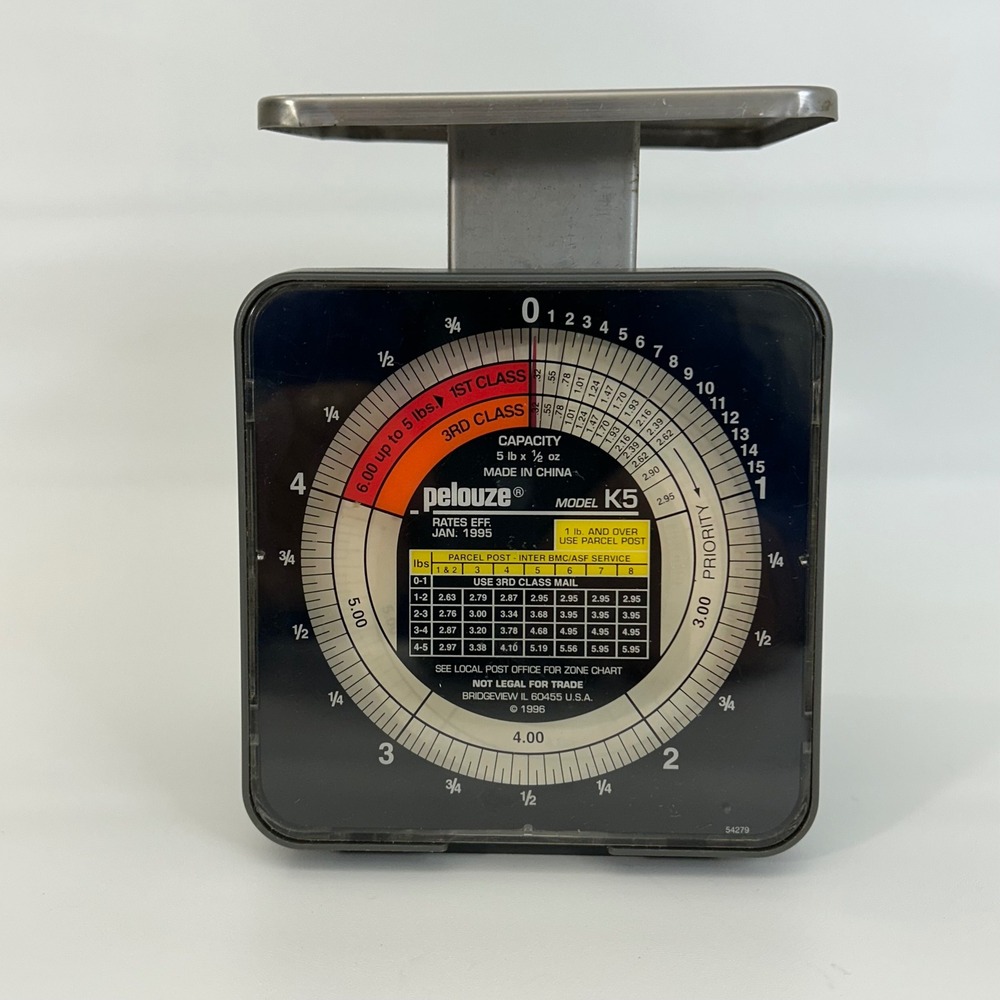 Pelouze Model K5 Postal Scale 5 lb Capacity Mechanical Analog Grey Vintage 1995